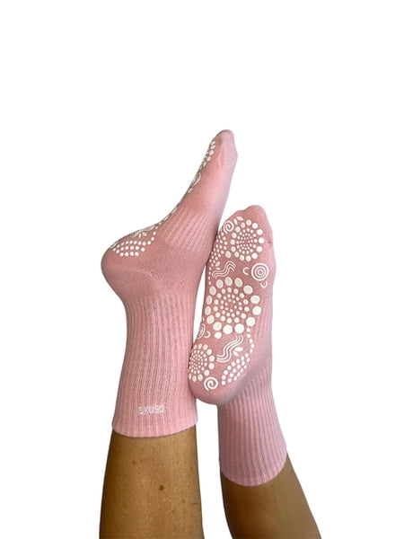 Pink/White Crew Style Grip Socks (Birdee)