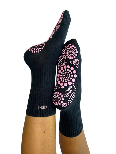 Grey/Pink Crew Grip Socks (Birdee)