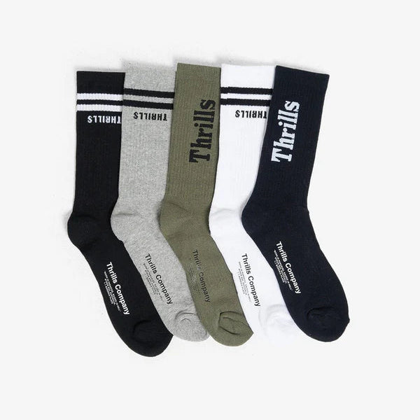 Thrills 5 Pack Sock - Black / White / Army Green / Total Eclipse / Grey Marle