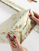 Bespoke Letterpress Gift Wrap Roll 3m - Golden Garden (Mint with Gold Foil)