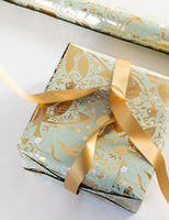 Bespoke Letterpress Gift Wrap Roll 3m - Golden Garden (Mint with Gold Foil)