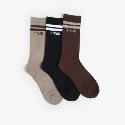 Thrills 3 Pack Sock - Oyster, Merch Black and Deep Plum